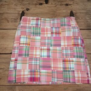 Talbots Women's Multicolor Plaid Patchwork Lined Skirt 10p Side Invisible Zipper